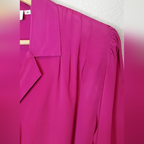 💚5/$25 Josephine Fuchsia Pink Long Sleeve Sheen Blouse Size 6 Vintage 80s - Picture 5 of 6